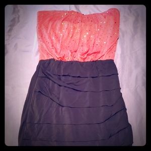 Strapless pink and black cocktail dress